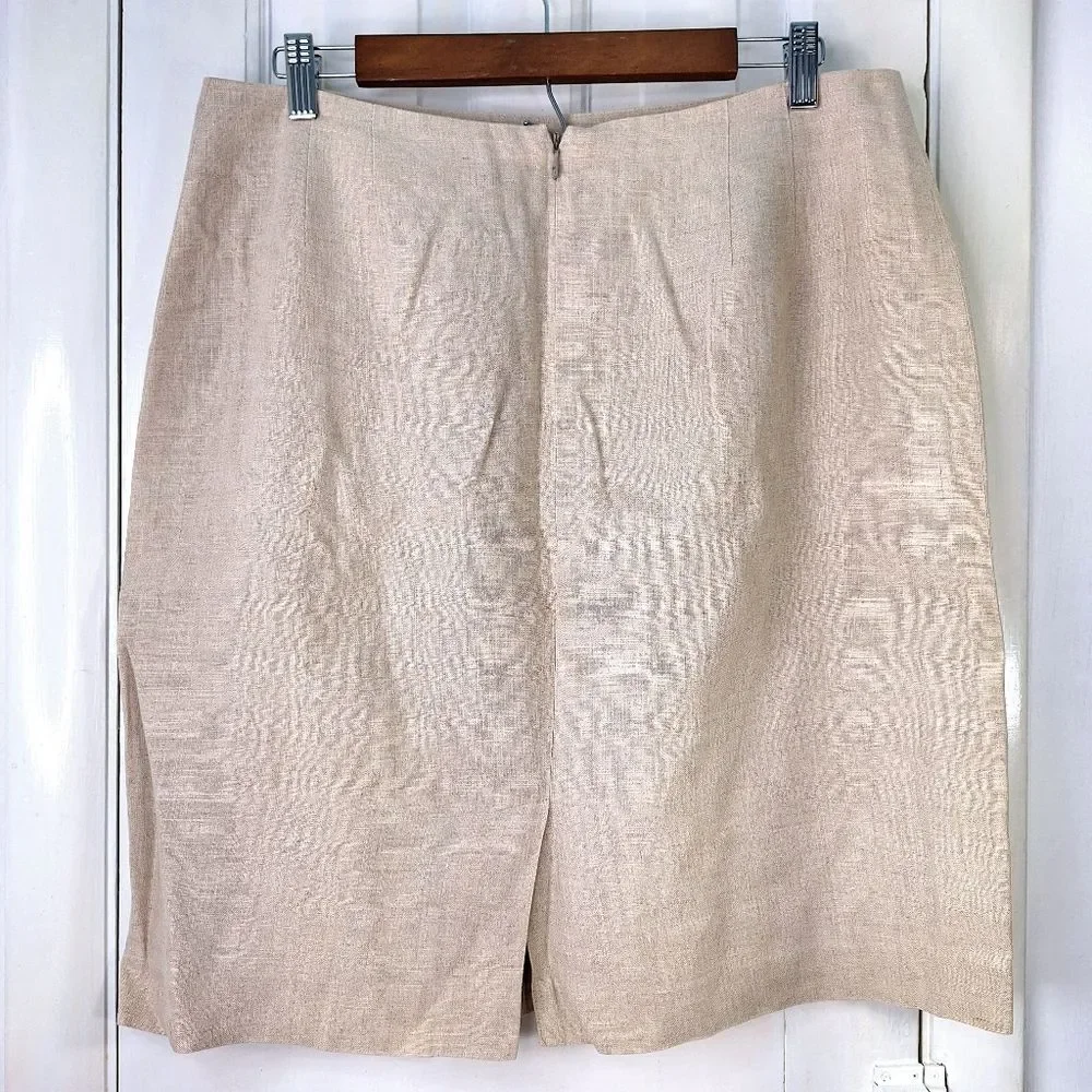 Rafaella 100% Linen Tan Knee Length Skirt Sz 16 - Picture 4 of 11